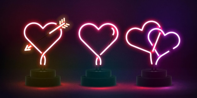 Vettore set di segno al neon isolato realistico del logo del cuore per modello di invito. concetto di san valentino.