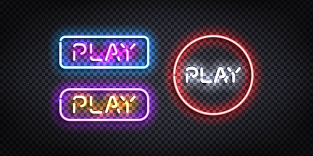 Set of realistic isolated neon sign of play button.