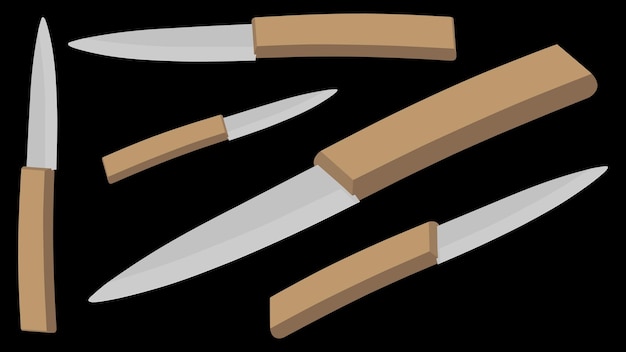 set of realistic kitchen knives isolated on black, Vector illustration, chef knives, Cutlery set