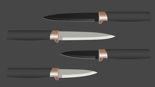 set of realistic kitchen knives isolated on black, Vector illustration, chef knives, Cutlery set