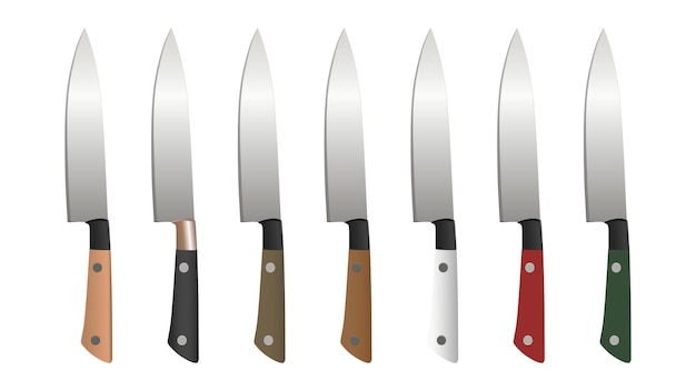 set of realistic kitchen knives isolated on white, Vector illustration, chef knives, Cutlery set