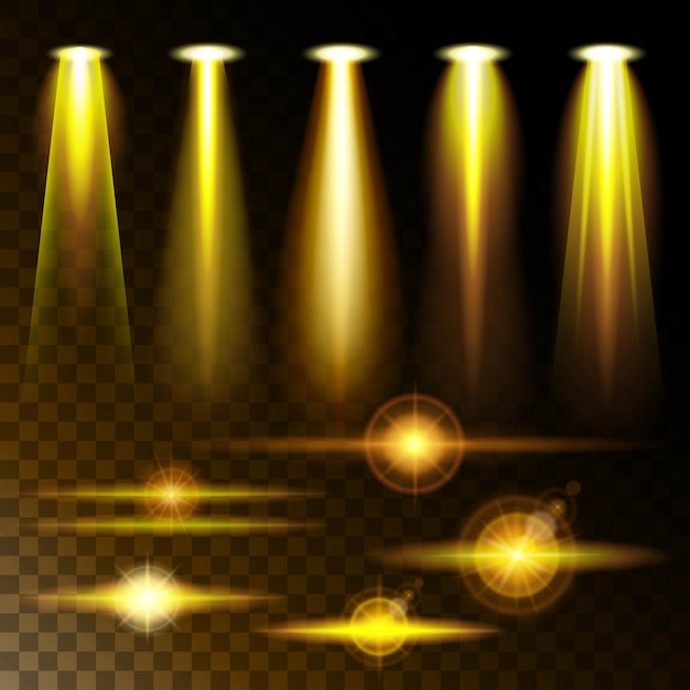 Vector set realistic light shine bright yellow