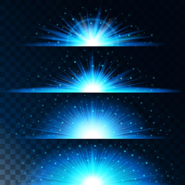 Set realistic lighting effects Shining blue Glowing star