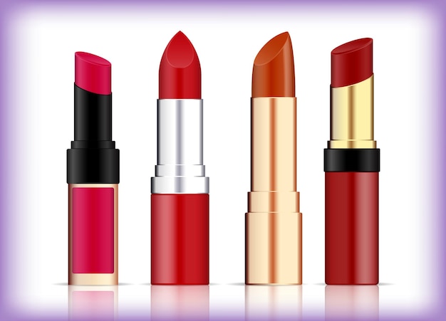 set of realistic lipstick mockup isolated or various color woman cosmetic concept.