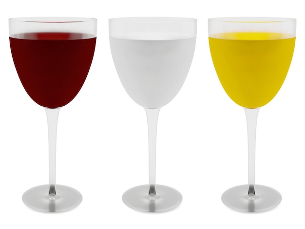 Set of realistic liquor glasses with drinks