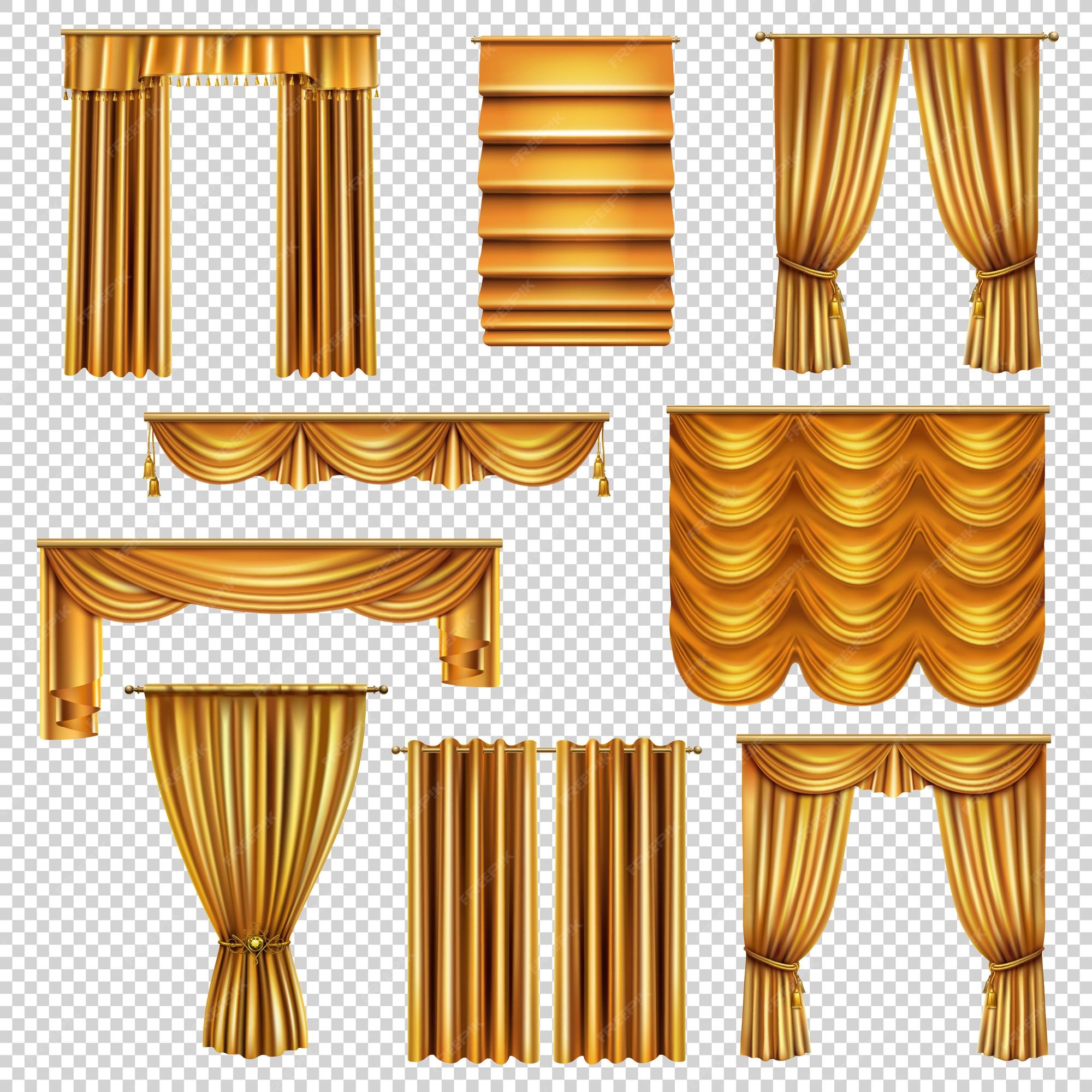 Premium Vector | Set of realistic luxury curtains of gold fabric