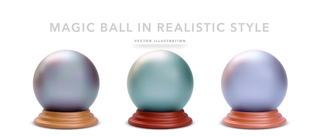 Vector set of realistic magic ball with shadow isolated on white background vector illustration