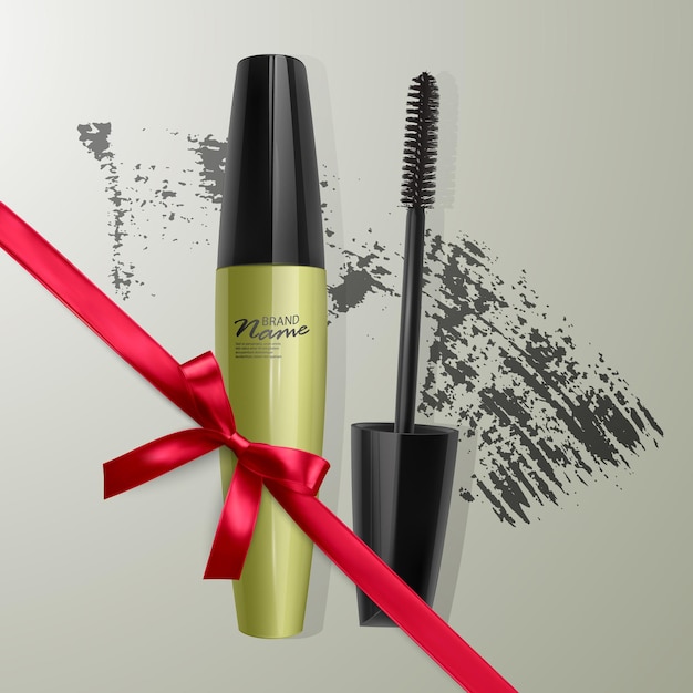 Set di mascara realistico e tratto di pennello, bellezza e illustrazione cosmetica.