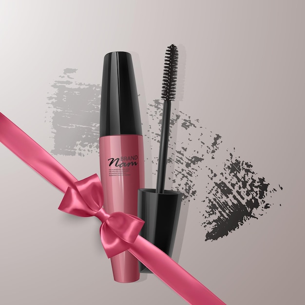 Set di mascara realistico e tratto di pennello, bellezza e illustrazione cosmetica.