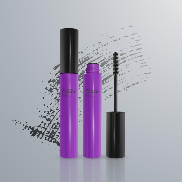 Set di mascara realistico e tratto di pennello, bellezza e illustrazione cosmetica.