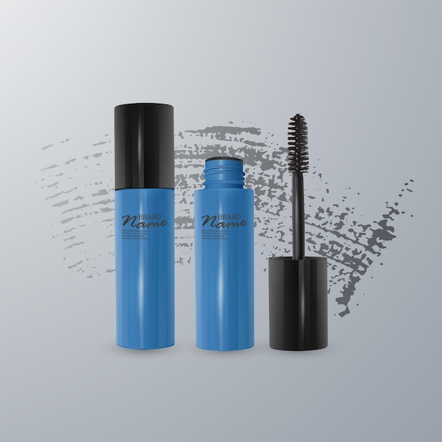 Set of Realistic Mascara and brush stroke, beauty and cosmetic     illustration.