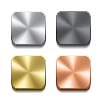 Set di bottoni in metallo realistici con lavorazione circolare. illustrazione vettoriale