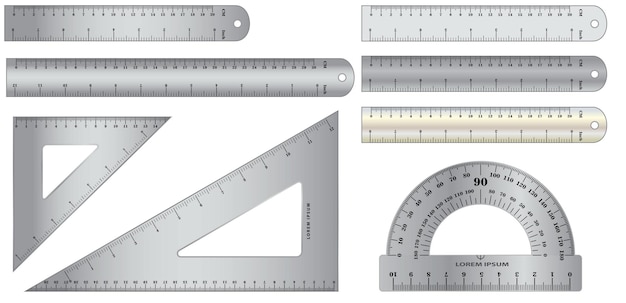 Set di righello metallico realistico isolato eps vector