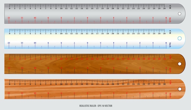 Set of realistic metal ruler isolated eps vector