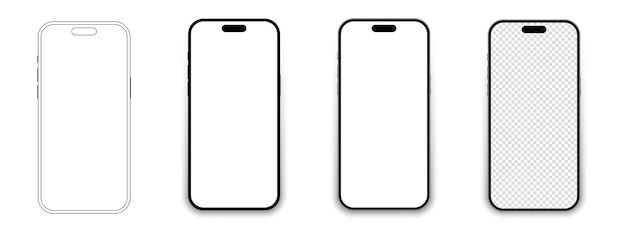 Vettore set di modelli realistici smartphone con schermi trasparenti collezione di mockup di smartphone mockup di telefono davanti telefono cellulare con ombra stile piatto e linea realistico eps vettoriali 10