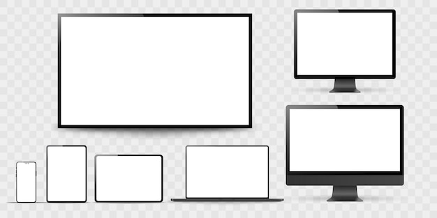 Vector set of realistic monitor, laptop, tablet, phone on a white background