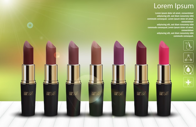 Set of realistic multicolor lipsticks ads product