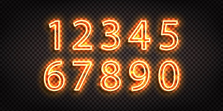 Vector  set of realistic  neon sign of numbers logo
