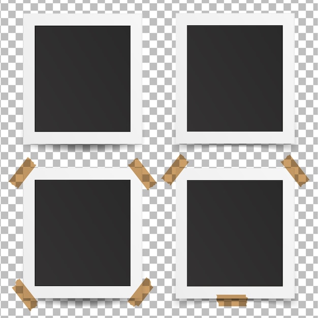 Vector set of realistic old photo frames on transparent background.