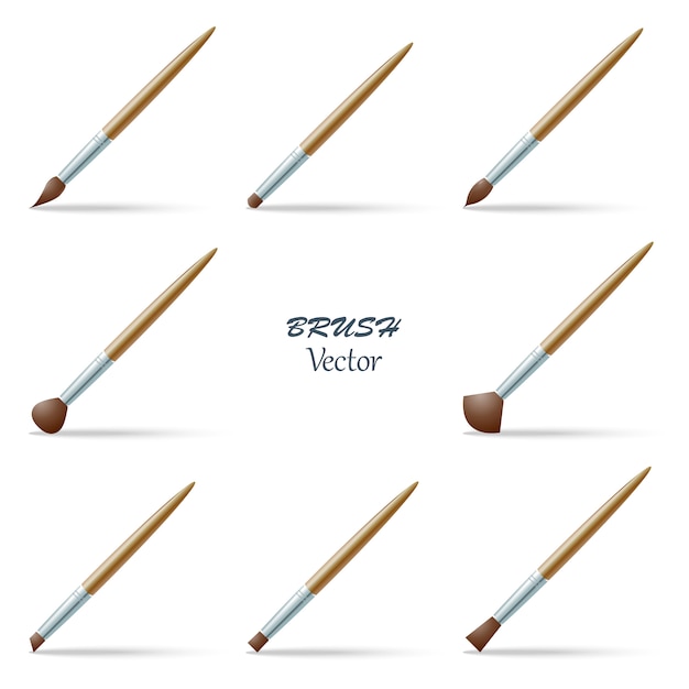 Set of realistic paint brushes for drawing or makeup