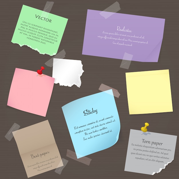 Vector set of realistic paper notes stickers