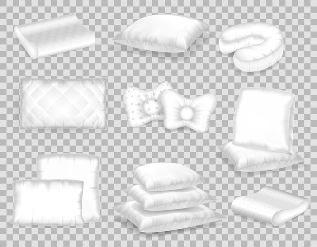 Set of realistic patterns templates of white pillows different shapes.