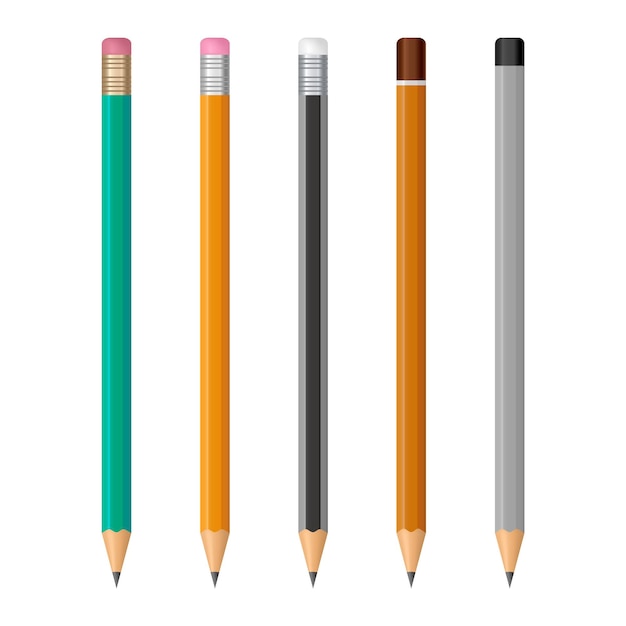 Vector set of realistic pencils with rubber eraser and without