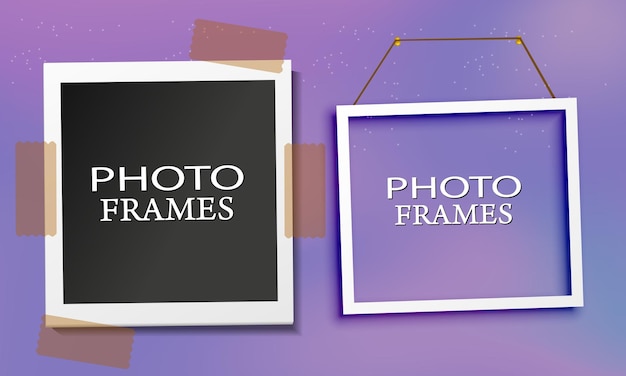 Set of realistic photo frames with adhesive tape