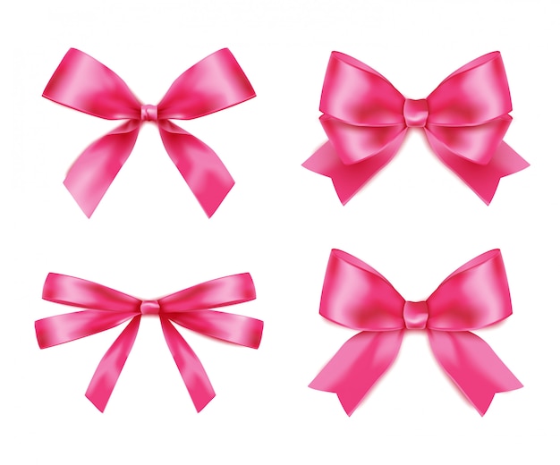 set of realistic pink bow vector