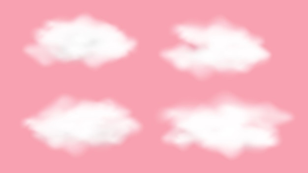 あなたのデザインのための現実的なピンクの雲、雲の空の背景のセット。ベクトルイラスト