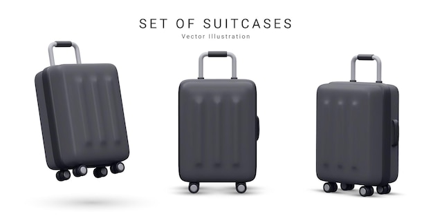 Vector set of realistic plastic suitcases travel bag isolated on white background 3d vector illustration