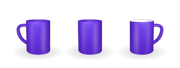 Vector set of realistic purple mug isolated on white