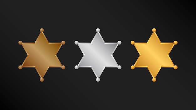 Set of Realistic Sheriff Shiny Stars Badge Shape