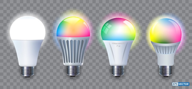 Vector set of realistic smart wifi led bulb mockups 3d illustration