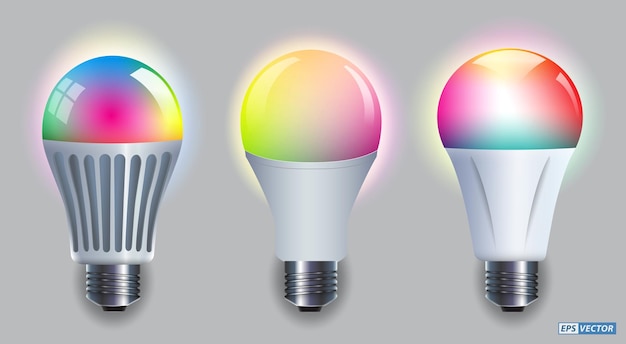 Vector set of realistic smart wifi led bulb mockups 3d illustration