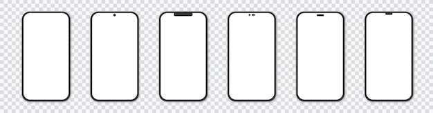 ベクトル インフォグラフィックまたはプレゼンテーションuiデザインインターフェイスの透明な背景テンプレートに分離された現実的なスマートフォンの空白の画面の電話のモックアップを設定します