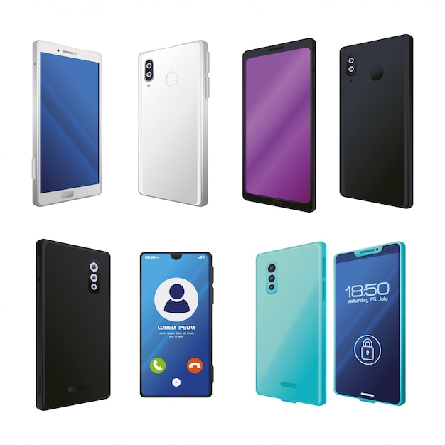 set of realistic smartphones mockup