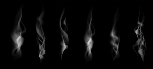 Set of realistic smoke isolated on black background. vector illustration