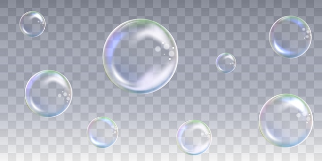 Vector set of realistic soap bubbles isolated on transparent background