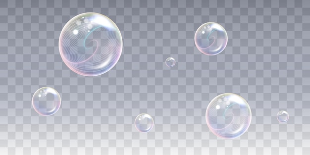 Set of realistic soap bubbles isolated on transparent background