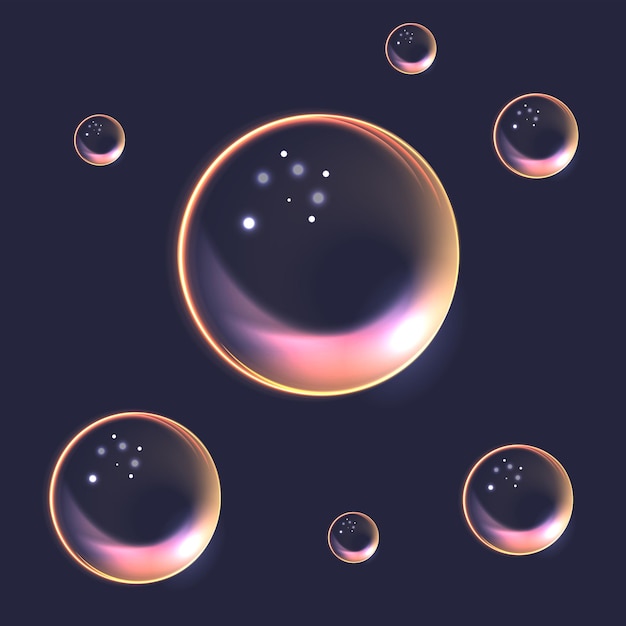 Set of realistic soap bubbles isolated on transparent background