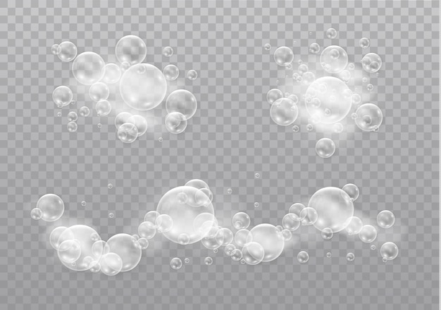 Set of realistic soap bubbles. transparent realistic soap bubbles isolated.