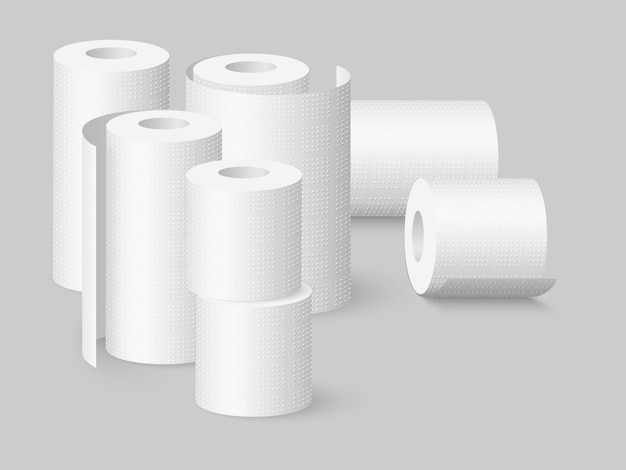 Vector set of realistic soft kitchen towels and toilet paper rolls. isolated   illustration.