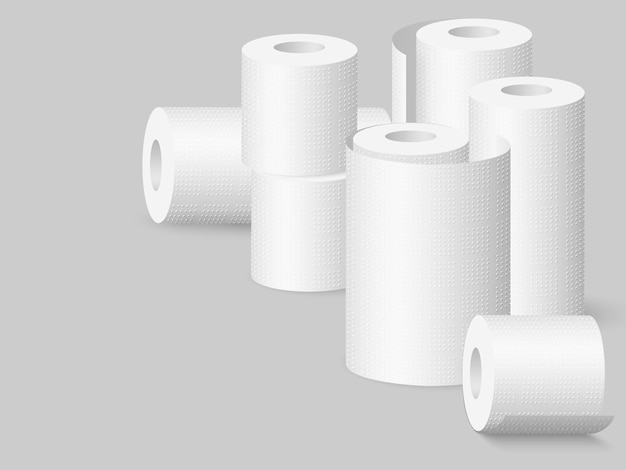 Vector set of realistic soft kitchen towels and toilet paper rolls. isolated  illustration.