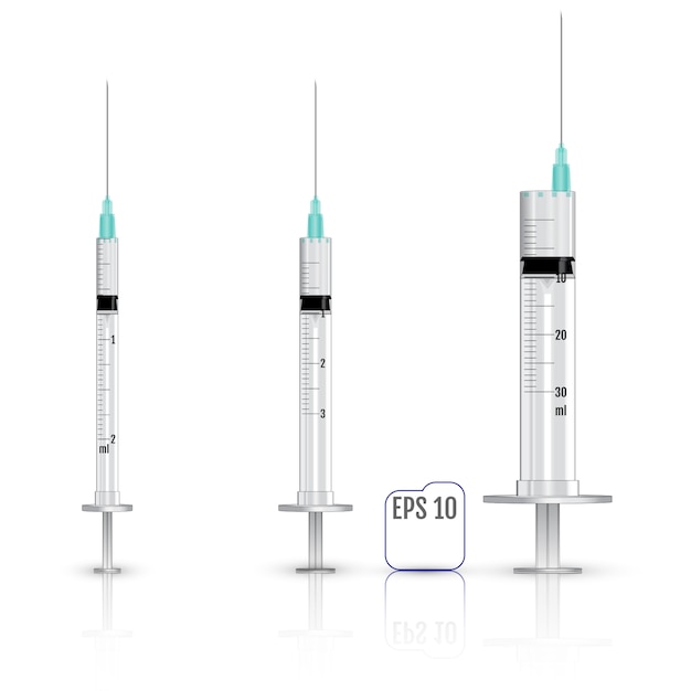 現実的な注射器のセットです。
