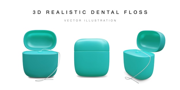 Vettore set di filo interdentale realistico isolato su sfondo bianco concetto di cura dentale 3d illustrazione vettoriale