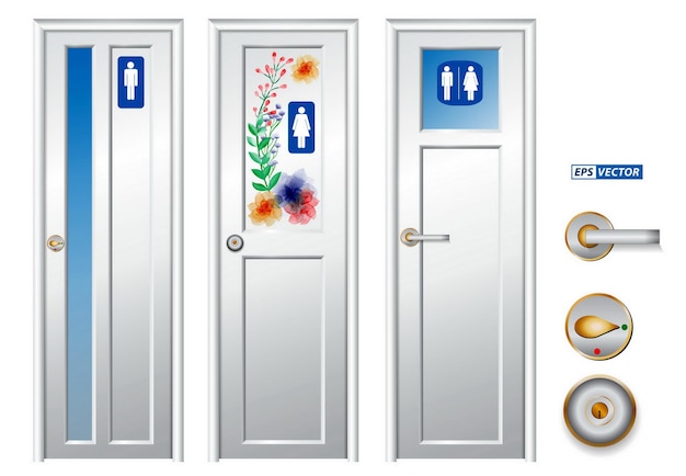 Vector set of realistic toilet closet isolated or detailed toilet door in public area or public toilet