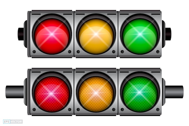 Set of realistic traffic light with flash light isolated