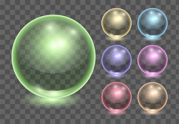 Set of realistic transparent glass balls