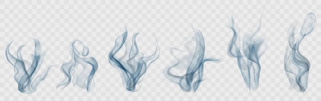 Vector set of realistic transparent smoke or steam in light blue colors, for use on light background. transparency only in vector format